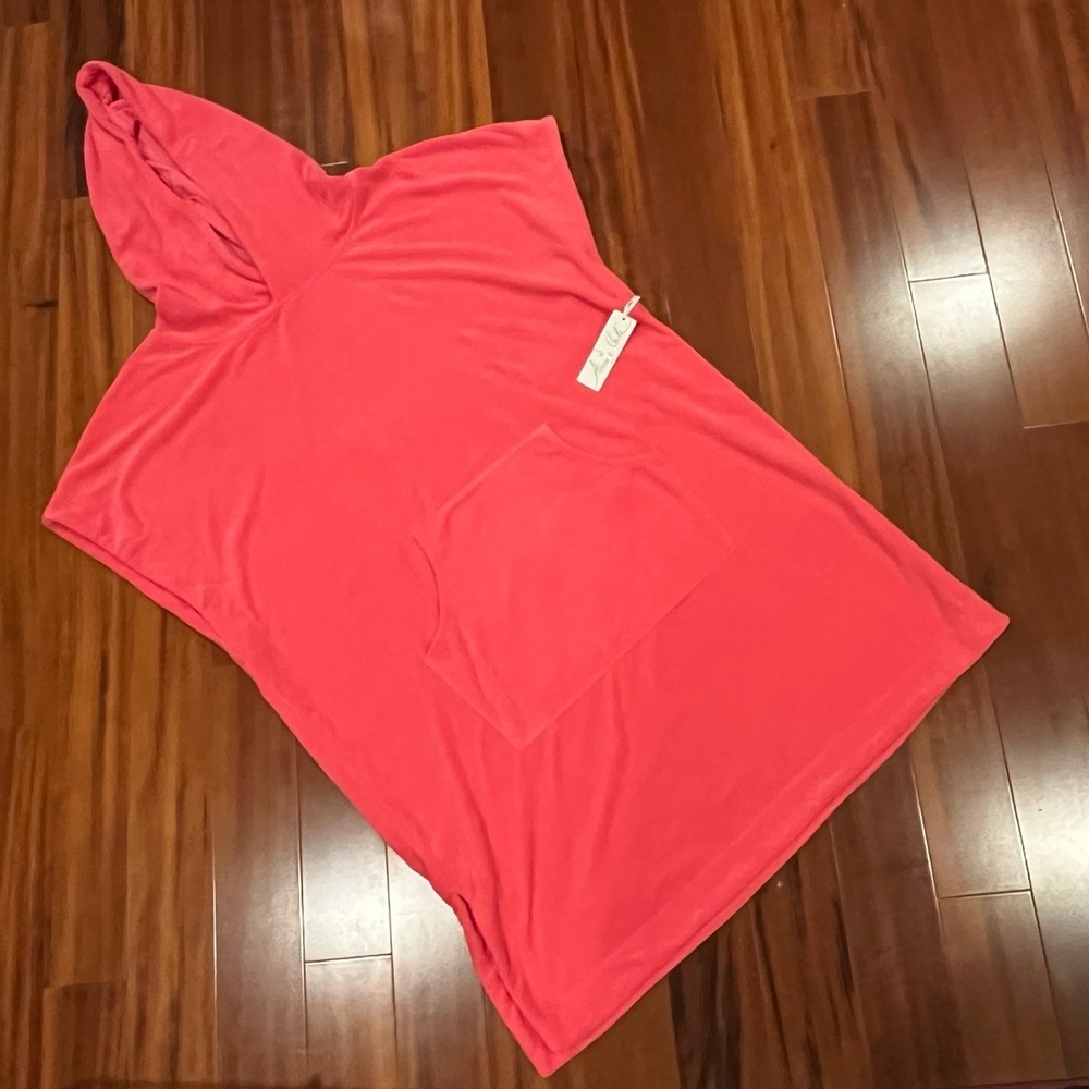 New NWT Anne‎ Cole Hot Pink Swim Cover-up Hooded Towel Dress Sleeveless Size XL